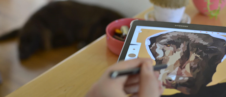 drawing a dog on a tablet 